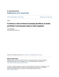 Examining the Effects of Gender and Written Communication Style on Task Completion
