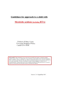 Guidelines for Approach to a Child with Metabolic Acidosis (Including RTA)