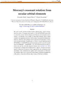 Mercury's Resonant Rotation from Secular Orbital Elements