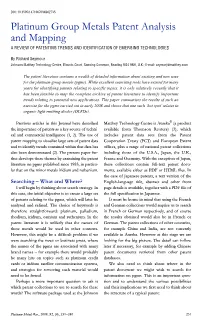 Platinum Group Metals Patent Analysis and Mapping a REVIEW of PATENTING TRENDS and IDENTIFICATION of EMERGING TECHNOLOGIES