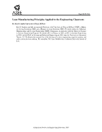 Lean Manufacturing Principles Applied to the Engineering Classroom