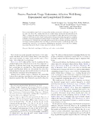 Passive Facebook Usage Undermines Affective Well-Being: Experimental and Longitudinal Evidence