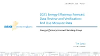 2021 Energy Efficiency Forecast Data Review and Verification: End Use Measure Data
