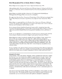 Brief Biographical Note of Justice Robert J. Sharpe