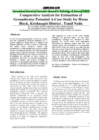Comparative Analysis for Estimation of Groundwater Potential A-Case Study for Hosur Block, Krishnagiri District , Tamil Nadu Dr