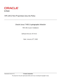 FIPS 140-2 Non-Proprietary Security Policy Oracle Linux 7 NSS