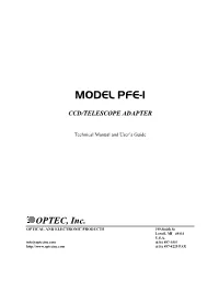 Model PFE-1 Photometric Front-End to Provide the Much Needed Coupling Between Telescope and CCD Camera Head
