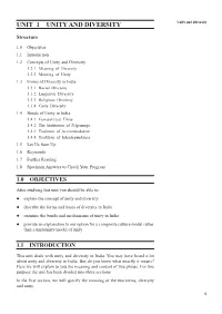 UNIT 1 UNITY and DIVERSITY Unity and Diversity