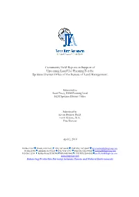 Community Field Reports in Support of Upcoming Land Use Planning for the Spokane District Office of the Bureau of Land Management