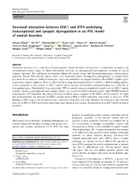 Structural Interaction Between DISC1 and ATF4 Underlying Transcriptional and Synaptic Dysregulation in an Ipsc Model of Mental Disorders