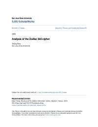 Analysis of the Zodiac 340-Cipher