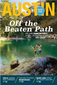 Off the Beaten Path EXPLORING HAMILTON POOL’S WATERFALL and GEOLOGICAL WONDERS