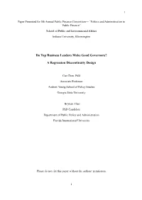 Do Top Business Leaders Make Good Governors? a Regression Discontinuity Design
