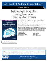 Exploring Implicit Cognition: Learning, Memory, and Social Cognitive Processes