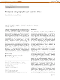Computed Tomography in Acute Ischemic Stroke