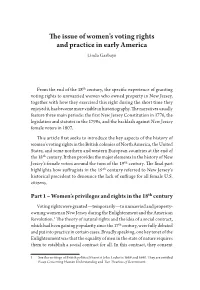 The Issue of Women's Voting Rights and Practice in Early America