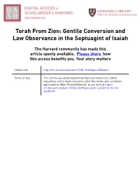 Torah from Zion: Gentile Conversion and Law Observance in the Septuagint of Isaiah