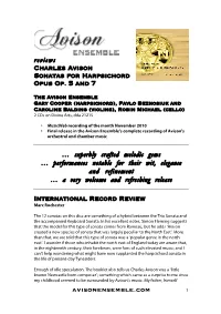Avisonensemble.Com Reviews Charles Avison Sonatas for Harpsichord