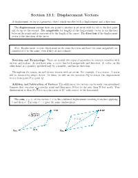 Section 13.1: Displacement Vectors