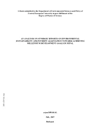 A Thesis Submitted to the Department of Environmental Sciences And