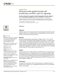 Rhoa Promotes Epidermal Stem Cell Proliferation Via PKN1-Cyclin D1 Signaling