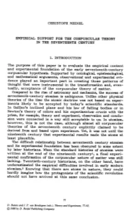 Empirical Support for the Corpuscular Theory in the Seventeenth Century
