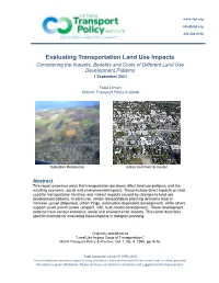 Evaluating Transportation Land Use Impacts Considering the Impacts, Benefits and Costs of Different Land Use Development Patterns 1 September 2021