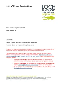 List of Extant Applications LOCH LOMOND & the TROSSACHS NATIONAL PARK