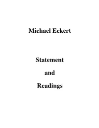 Michael Eckert Statement and Readings