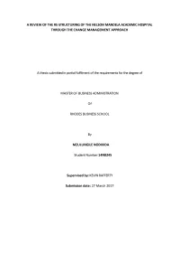 A Review of the Re-Structuring of the Nelson Mandela Academic Hospital Through the Change Management Approach