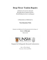 Deep Flexor Tendon Repairs Analysis of Current Concepts Introduction of Improvements Establishment of New Techniques