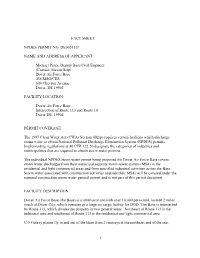 Fact Sheet Npdes Permit No. De0051187 Name and Address