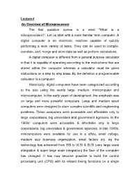 Lecture-I an Overview of Microprocessor the First