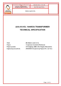 22/0.415 Kv, 1000Kva Transformer Technical Specification