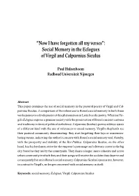 Social Memory in the Eclogues of Virgil and Calpurnius Siculus