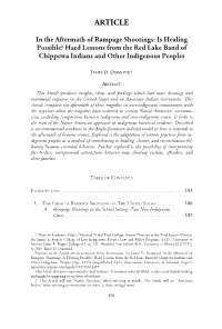 In the Aftermath of Rampage Shootings: Is Healing Possible? Hard Lessons from the Red Lake Band of Chippewa Indians and Other Indigenous Peoples