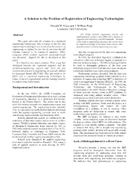 A Solution to the Problem of Registration of Engineering Technologists