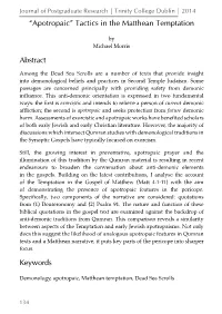 Apotropaic” Tactics in the Matthean Temptation