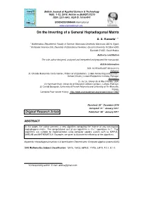 On the Inverting of a General Heptadiagonal Matrix