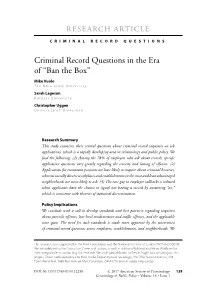 Criminal Record Questions in the Era of &#X0201c