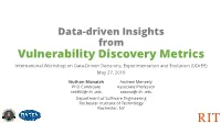 Data-Driven Insights from Vulnerability Discovery Metrics International Workshop on Data-Driven Decisions, Experimentation and Evolution (Ddree) May 27, 2019