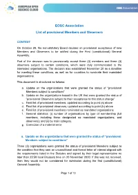EOSC Association List of Provisional Members and Observers
