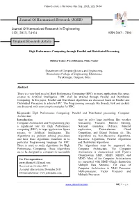 High Performance Computing Through Parallel and Distributed Processing