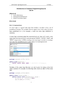 Introduction to Computer Programming (Java A) Lab 10