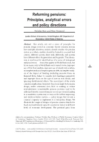 Reforming Pensions: Principles, Analytical Errors and Policy Directions