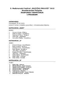 Smederevska Palanka RASPORED TAKMIĈENJA I PROGRAM
