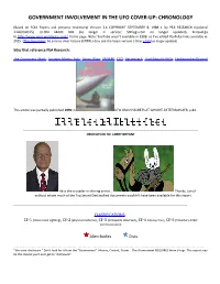 GOVERNMENT INVOLVEMENT in the UFO COVER-UP: CHRONOLOGY (Based on FOIA Papers and Personal Testimony) Version 2