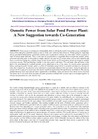 Osmotic Power from Solar Pond Power Plant: a New Suggestion Towards Co-Generation