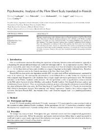Psychometric Analysis of the Flow Short Scale Translated to Finnish