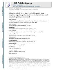 Anticancer Activity of the Type I Insulin-Like Growth Factor Receptor Antagonist, Ganitumab, in Combination with the Death Receptor 5 Agonist, Conatumumab